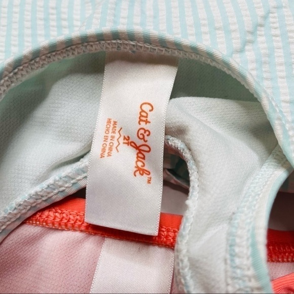 cat & Jack Mint & Coral Flower Stripe Tankini - Picture 6 of 6